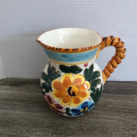 Vtg Italian Handcrafted Floral Ceramic Pitcher - Picture 6 of 15